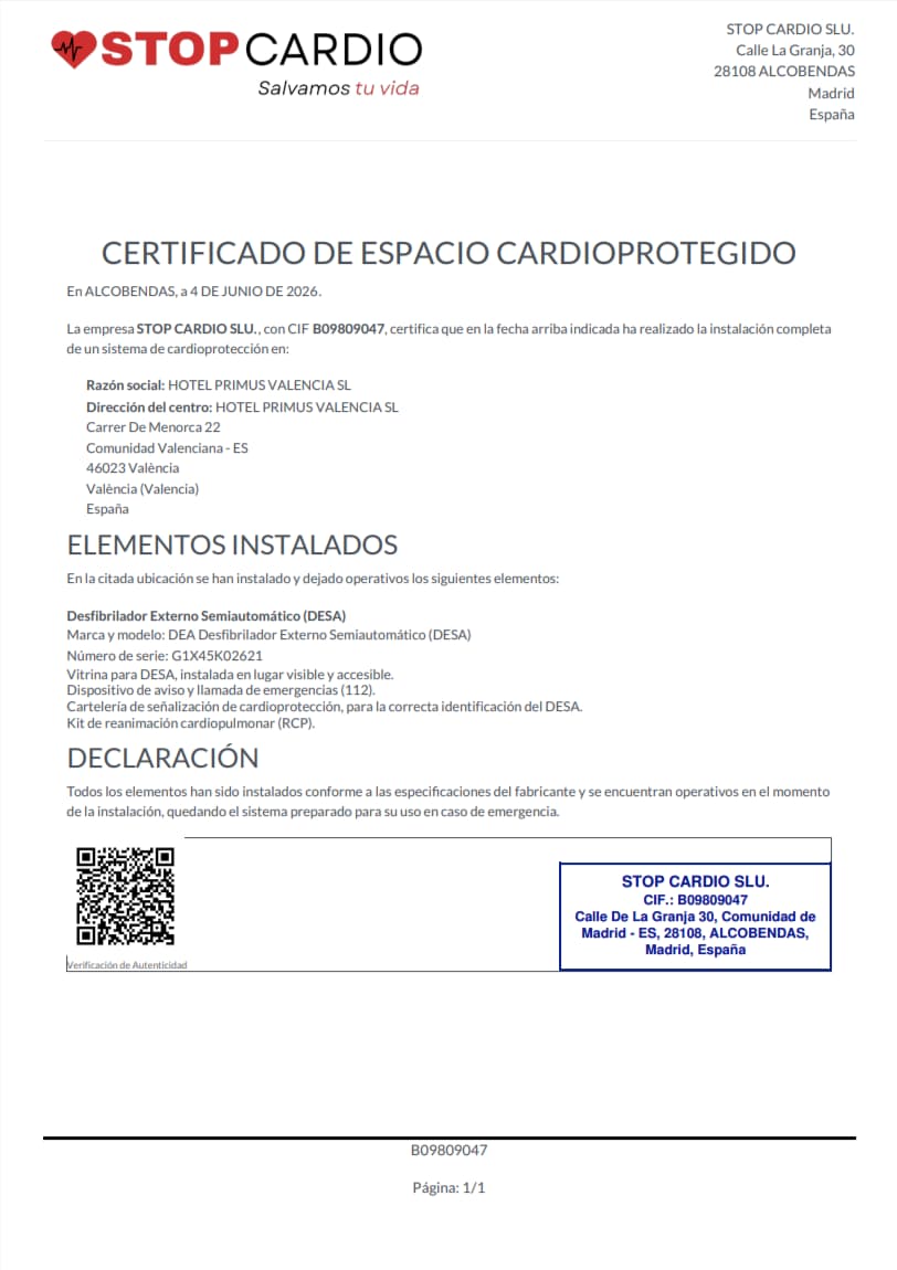 Certificado Espacio Cardioprotegido